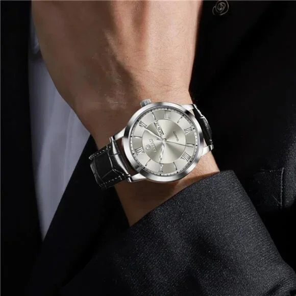 Mens Watches Luxury Dress Waterproof Leather Watch with Date Day Analog